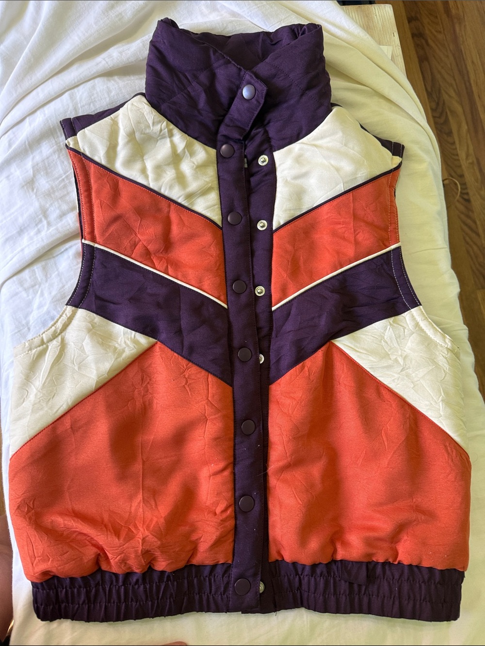 Anna Sui Quilted Vest in Deep Plum, orange and Cream